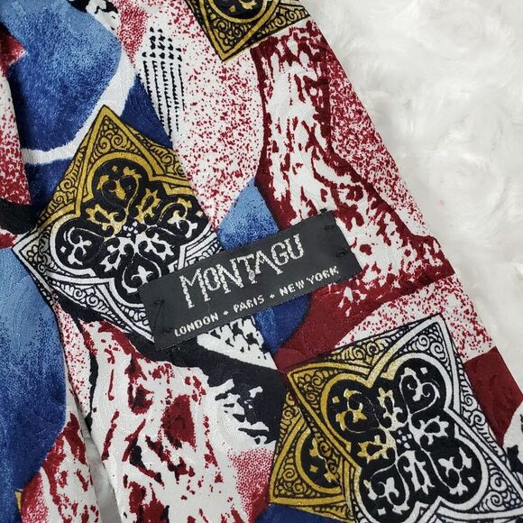 Montagu Abstract Silk Tie Blue Maroon - Picture 3 of 8